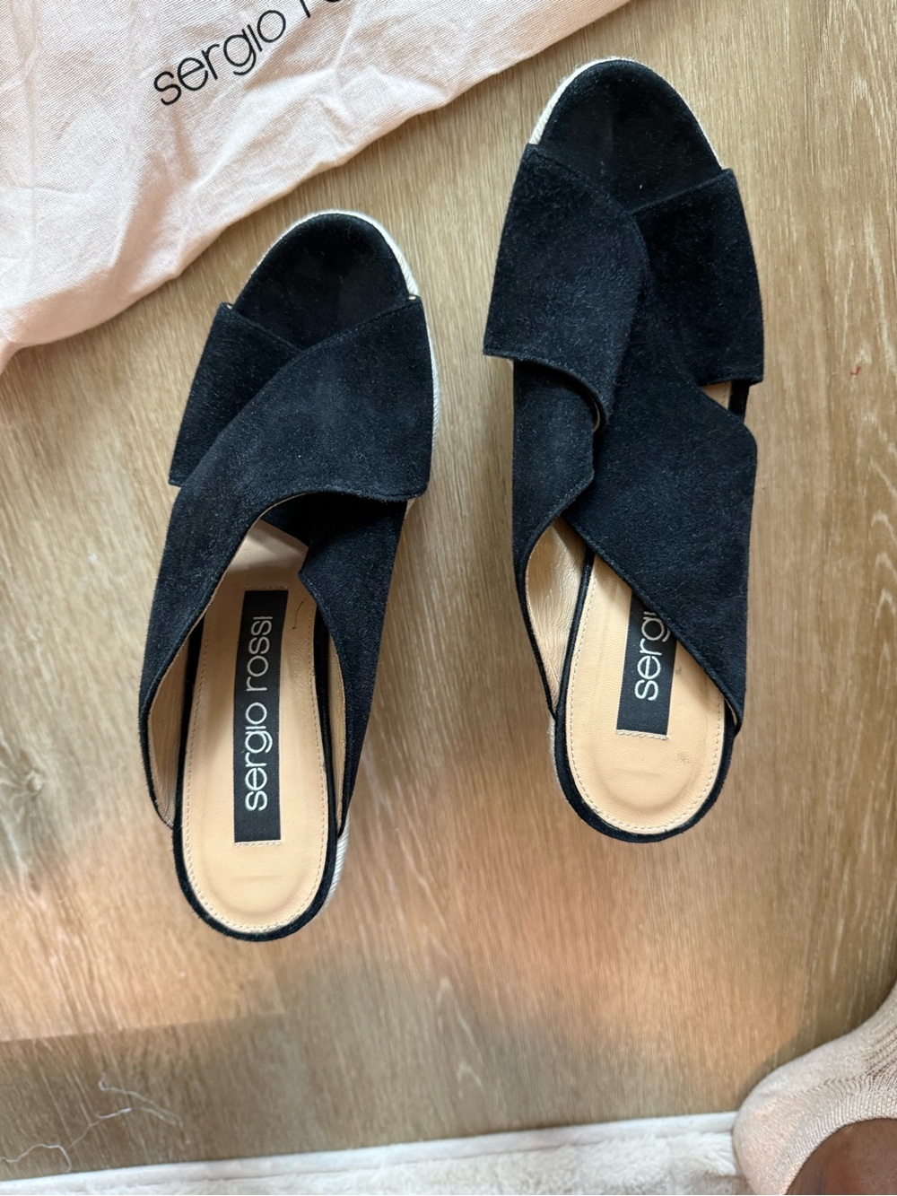 Sergio Rossi Black Suede Crisscross Mule Slides